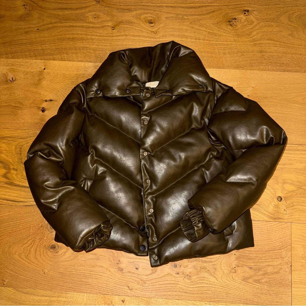 Choosy Green Vegan Leather Puffer Jacket - Small